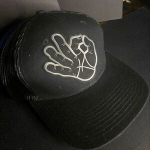 Black Trucker Cap with Hand Gesture Design